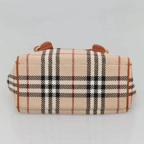 BURBERRY Nova Check Hand Bag Canvas Beige Gold Auth BA1387